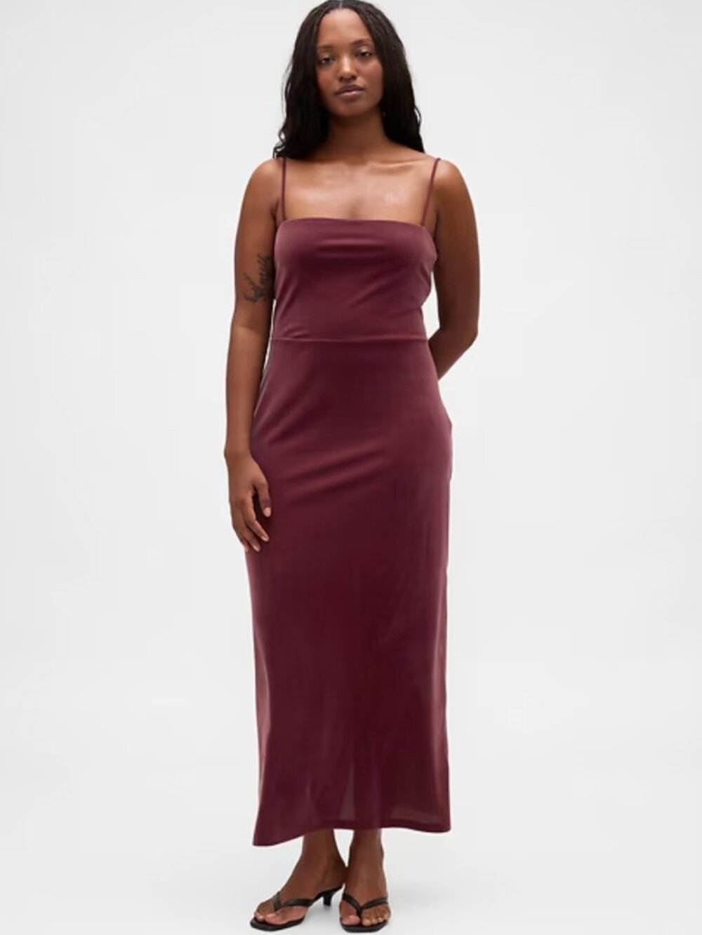 NWT Gap Velvet Square Neck Maxi Dress Burgundy XL Spaghetti Strap
